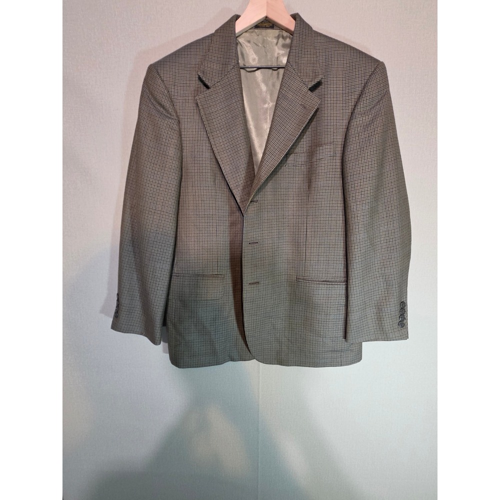Oscar de la Renta Mens Sport Coat 42S Brown Blue Wool Micro Check‎ Blazer 3701AX